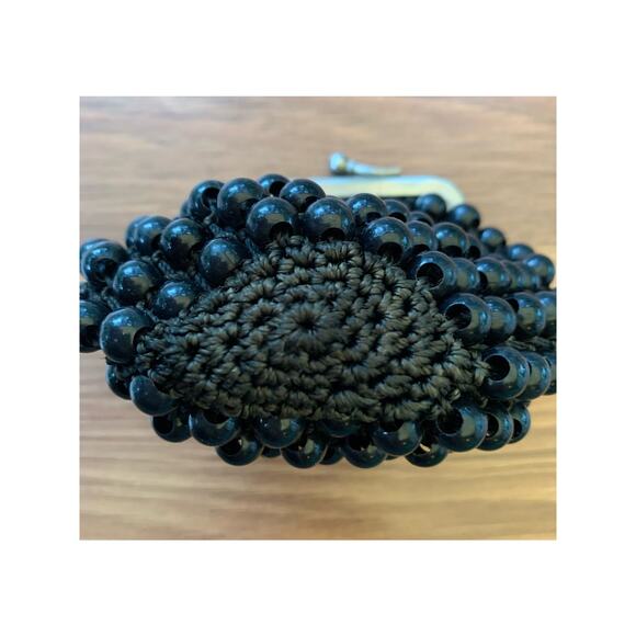 Vintage 1940s 50s Black Beaded Crochet Change Purse Kiss Lock Large Beads - Picture 8 of 9